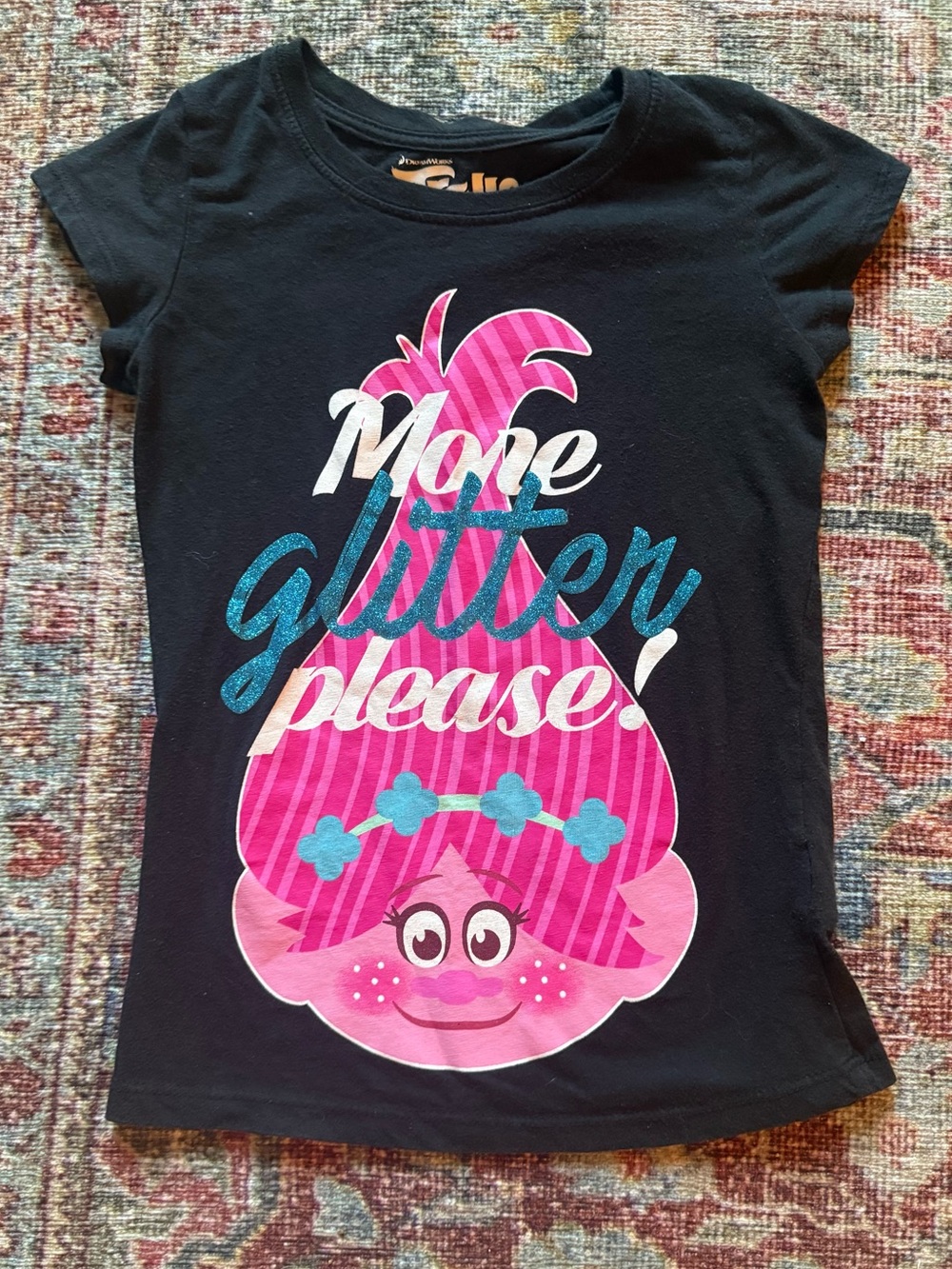 DreamWorks Trolls Poppy “More Glitter Please!” Girls Black Graphic T-Shirt MD